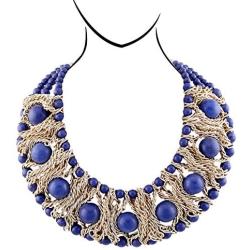 HANTON Fashion Statement Handmade Strands Imitation Turquoise Beaded Necklace Bracelet Jewelry Sets for Women Gilrs Teens