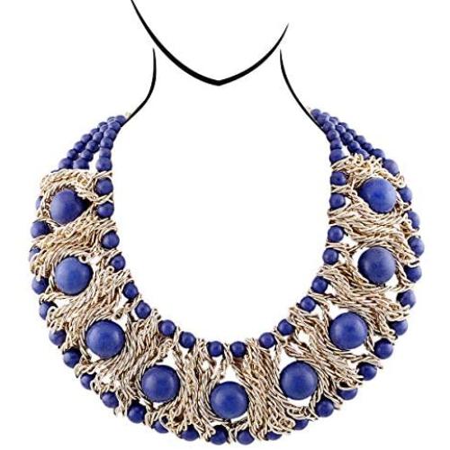 HANTON Fashion Statement Handmade Strands Imitation Turquoise Beaded Necklace Bracelet Jewelry Sets for Women Gilrs Teens
