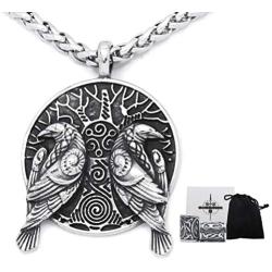 Gungneer Viking Raven Celtic Knot Pendant Stainless Steel Keel Chain Necklace Jewelry Protection Guide for Mens Womens