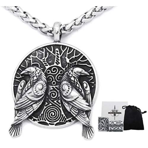Gungneer Viking Raven Celtic Knot Pendant Stainless Steel Keel Chain Necklace Jewelry Protection Guide for Mens Womens