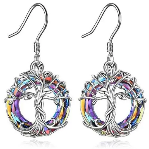 TOUPOP Tree of Life Earrings 925 Sterling Silver Drop Dangle Earrings with Circle Crystal Jewelry Gifts for Women Girls Mom Grandmother Birthday Mothers Day TOUPOP Tree of Life Earrings 925 Sterling Silver Drop Dangle Earrings with Circle Crystal Jewelry Gifts for Women Girls Mom Grandmother Birthday Mothers Day