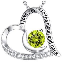 Sterling Silver Peridot Necklace for Wife Mom I Love You to the Moon and Back Jewelry for Women Birthday Gifts
