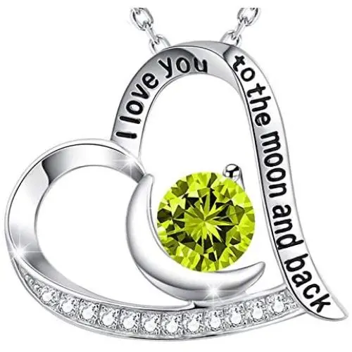 Sterling Silver Peridot Necklace for Wife Mom I Love You to the Moon and Back Jewelry for Women Birthday Gifts