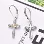 YL Cross Earrings 925 Sterling Silver Infinity Leverback Earrings Cross Dangle Drop Religious Jewelry Christian Baptism Gift