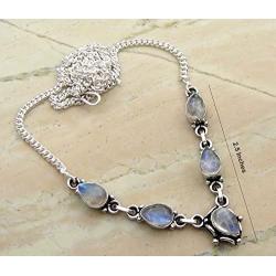 925 Silver Plated 6.50ctw Genuine Rainbow Moonstone Necklace