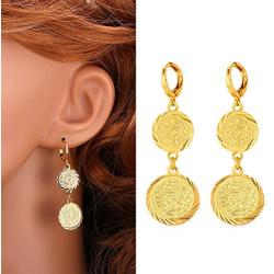 Gold Huggie Hoop Earrings with Dangle Charm|Platinum or 18K Gold Plated Allah Earrings,Small Heart/Coin Style Drop Earrings for Women Girls