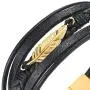 COOLSTEELANDBEYOND Mens Women Stainless Steel Feather Multi-Strand Black Braided Leather Bangle Bracelet
