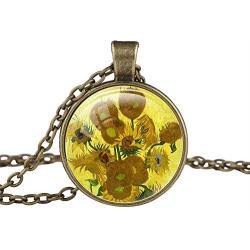 FM FM42 Sunflowers by Vincent Van Gogh Round Pendant Necklace (4 Styles)