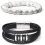 BINLUN 2Pcs Black Braided Genuine Leather Bracelet & 8mm White Turquoise Beads Bracelet Set 3 Magnetic Clasp Copper Decoration Elastic Bracelet Natural Stone Yoga Bracelet BINLUN 2Pcs Black Braided Genuine Leather Bracelet & 8mm White Turquoise Beads Bracelet Set 3 Magnetic Clasp Copper Decoration Elastic Bracelet Natural Stone Yoga Bracelet