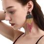 Luluping Long Beaded Tassel Earrings – Big Boho Native Handmade Bead Dangle Earrings for Women, Bohemian Large Statement Beaded Drop Fringe Earrings