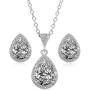 BaubleStar Silver Teardrop Crystal Pendant Necklace Stud Earrings Wedding Jewelry Set