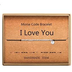 SANNYRA Morse Code Bracelet Initial Disc Beads on Adjustable Silk Cord I Love You Friendship Bracelet 26 Letters Alphabets Inspirational Gift for Women