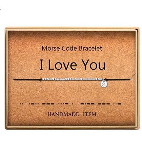 SANNYRA Morse Code Bracelet Initial Disc Beads on Adjustable Silk Cord I Love You Friendship Bracelet 26 Letters Alphabets Inspirational Gift for Women