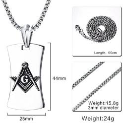 Mealguet Jewelry Stainless Steel Masonic Symbol Freemason Dog Tag Pendant Necklace for Men,24''
