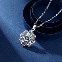 EUDORA Good Luck Blue Evil Eye Vintage Sterling Silver Necklace Pendant, Gift for Women Girl, 18 inch Chain