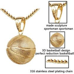 Basketball Pendant Gold Stainless Steel Chain Sports Necklace Hip-hop Jewelry Basketball Fans Gift (Gold)