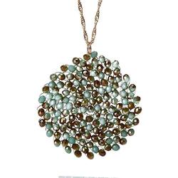 Niumike Handmade Crystal Circle Pendant Necklace for Women Disc Long Statement Necklaces with Box