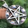 Wicca Jewelry Celtic Pentagram Pentacle Star AB Crystal Gem Wiccan Pagan Witch Magic Healing Protection Amulet Pewter Mens Womens Pendant Necklace Charm for Men Women Silver Ball Chain