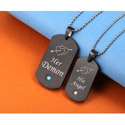 SunnyHouse Jewelry His & Hers Matching Set Titanium Stainless Steel His Angel Her Demon Couple Pendant Necklace in a Gift Box