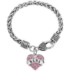 Luvalti “Nana” Charm Crystal Bracelet - Adorable Nana Pink Heart Bracelet - Best Family Jewelry Gift