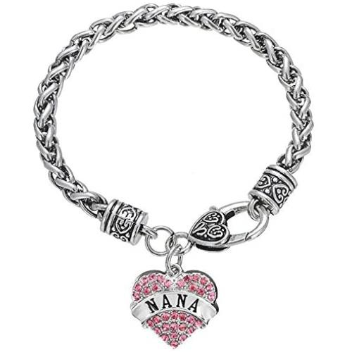 Luvalti “Nana” Charm Crystal Bracelet - Adorable Nana Pink Heart Bracelet - Best Family Jewelry Gift