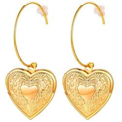 Women Girls 18K Gold Plated Cute Heart Locket Dangle Drop Earrings,with Gift Box