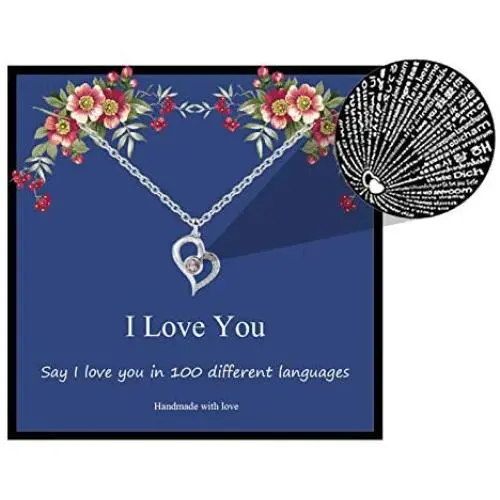 100 Languages I Love You Necklace Heart Love Memory Pendant Necklaces for Women Valentines Day Jewelry Gift