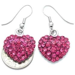 Valentines Day Red Heart Earrings Love Be Mine Dangle Hook Style Paved Rhinestone Fashion Jewelry