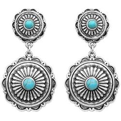 Rosemarie Collections Womens Western Concho Style Turquoise Drop Statement Post Earrings, 2''