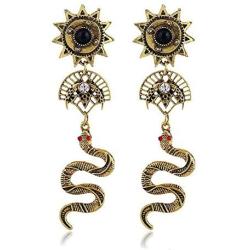 Retro Personality Snake Dangle Earrings Holoow Hot Wheels Rhinestone Alloy Drop Earrings Bohemian Fashion Religious Totem Ear Jewelry