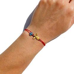 Naz Collection Evil Eye Bracelet Red String Guardian Angel Gold Plated Jewelry Kabbalah Protection Handmade Adjustable Bracelet for Women Men Girls Boys Baby