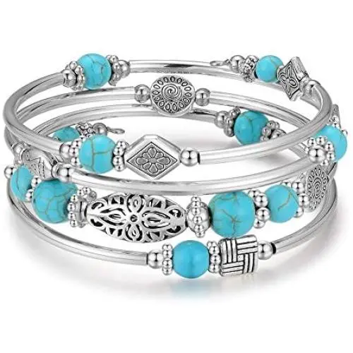 BULINLIN Layered Wrap Bangle Turquoise Bracelet - Bead Bracelet with Natural Agate Stone, Gifts for Women BULINLIN Layered Wrap Bangle Turquoise Bracelet - Bead Bracelet with Natural Agate Stone, Gifts for Women