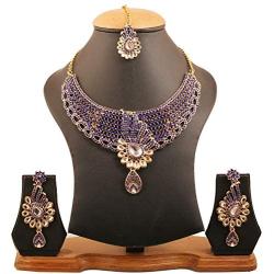 Touchstone Indian Bollywood Intricately Crafted Diamond Look Rhinestone Crystal Colorful Wedding Designer Jewelry Necklace Set in Gold and Silver Tone for Women.