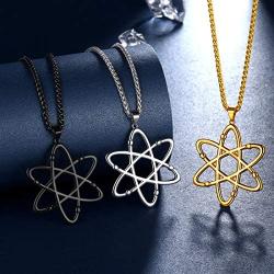 beautlace Atom Chemistry Science Symbol Necklaces/Earrings/Set 18K Gold/Silver/Black Gun Plated Scientist Physicist Chemist Teacher Gift Science Lovers
