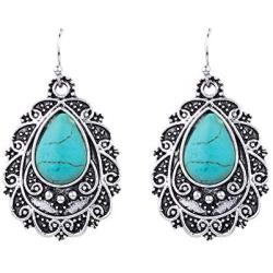 Turquoise Statement Dangle Earrings – Vintage Simple Boho Turquoise Drop Earrings for Women Girls Ladies, Western Blue Bohemian Turquoise Earrings