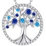 Sterling Silver Tree of Life Necklace Earrings Set March Birthstone Aquamarine Blue Sapphire Jewelry for Women Anniversary Birthday Gifts