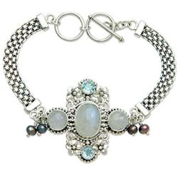 NOVICA Cultured Peacock Pearl and Moonstone .925 Sterling Silver Bracelet Regal Gianyar, 7-7.5''