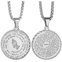 Mens Necklace Christian Lords Prayer,Stainless Steel Bible Verse Serenity Pendant Jewelry for Women