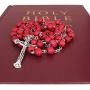 Scented Catholic Red Wooden Rosary Prayer Beaded Jerusalem Cross Crucifix Christ Jesus Necklace for Auto Car for Men Women Religious Jewelry Pendant
