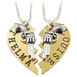 MayLove 2pcs Bonnie Clyde Pistol Gun Partner Necklace Broken Heart Pendant Chain Couple Jewelry