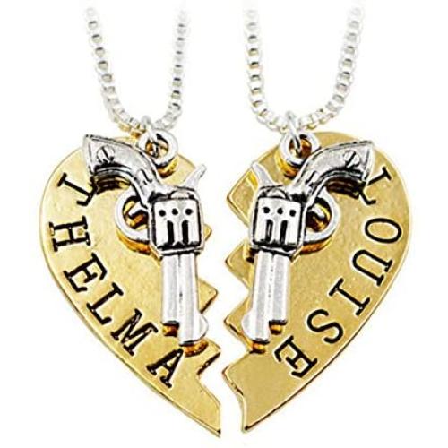MayLove 2pcs Bonnie Clyde Pistol Gun Partner Necklace Broken Heart Pendant Chain Couple Jewelry