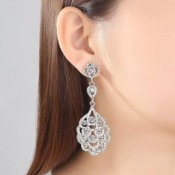 mecresh Wedding Teardrop Dangle Crystal Rhinestone Chandelier Earrings for Brides/Birthday/Party/Dinner Gift