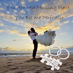 ENSIANTH Puzzle Jewelry Couple Gift You are My Missing Piece,You Fit Me Perfectly Necklace and Keyring Set of Two