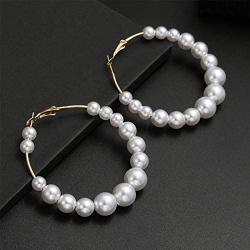 Gold Pearl Hoop Earrings for Women Fashion Lightweight Pearl Earrings Drop Dangle Earrings for Girls Jewelry Gifts