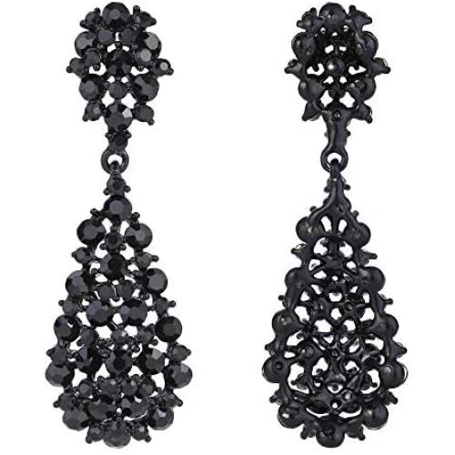 EVER FAITH Womens Austrian Crystal Party Hollow-out Teardrop Dangle Earrings