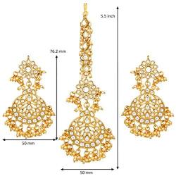 Aheli Exquisite Design Colored Faux Kundan Chandbali Earrings Maang Tikka Set Ethnic Indian Jewelry for Women