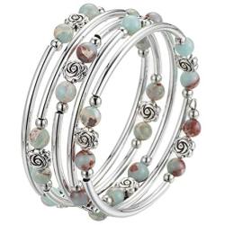 BULINLIN Wrap Bangle Rose Bead Bracelet - Beaded Bracelet with Natural Agate Stone Gifts for Women