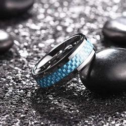 King Will GENTLEMAN 8mm Black/Blue Carbon Fiber Tungsten Carbide Wedding Band Ring Polished Finish Comfort Fit