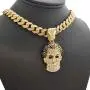 BLINGFACTORY Hip Hop Gold PT Michael Myers Mask Pendant & 12mm 18'' Iced Cuban Choker Chain Box Lock Bling Necklace BLINGFACTORY Hip Hop Gold PT Michael Myers Mask Pendant & 12mm 18'' Iced Cuban Choker Chain Box Lock Bling Necklace