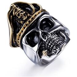 Ztuo Cool Punk Biker Skull Ring for Man Stainless Steel Bands Size 7-13